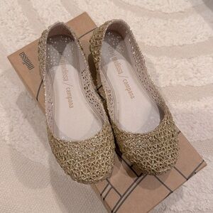 NIB Mini Melissa Girls Campana Flats - Gold Glitter Size 11